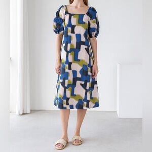 Closed Verbena Midi Dress Multicolor Abstract Print Puff Sleeve A-Line Modern